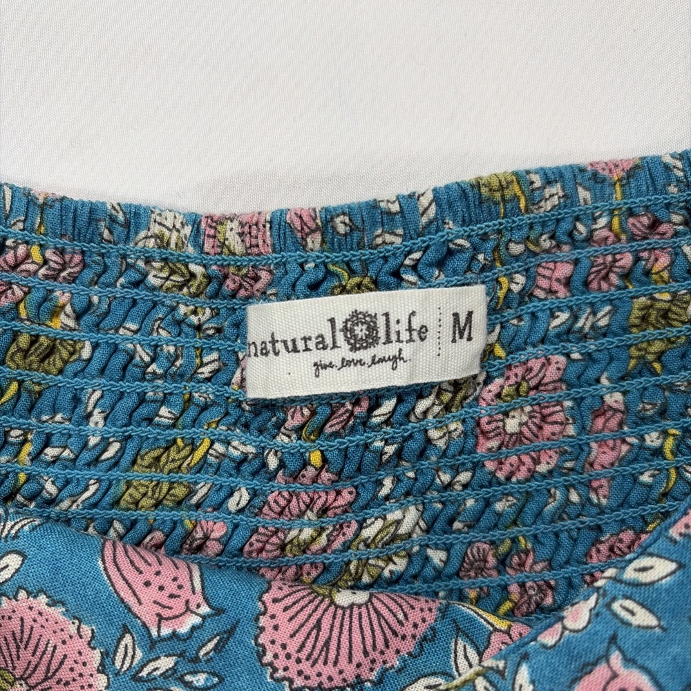 Natural Life Maxi Skirt Womens Size Medium Blue Multi Floral Tiered Long Boho